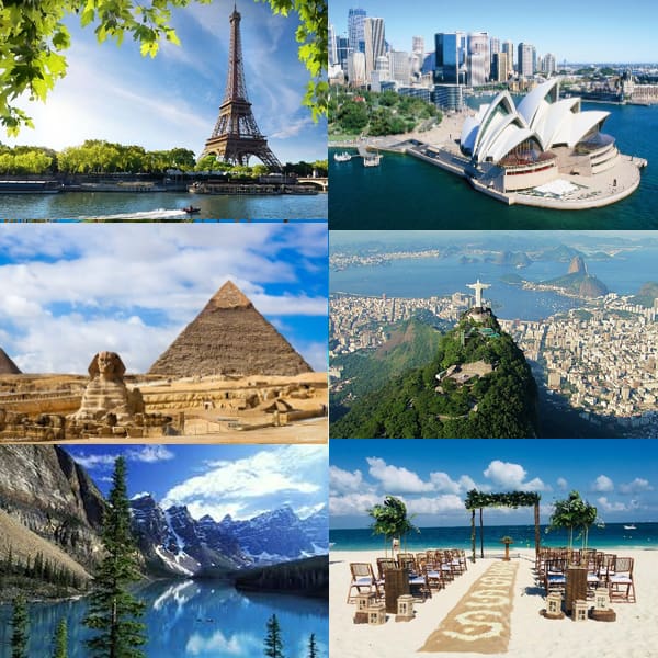 Collage of world famous landmarks.