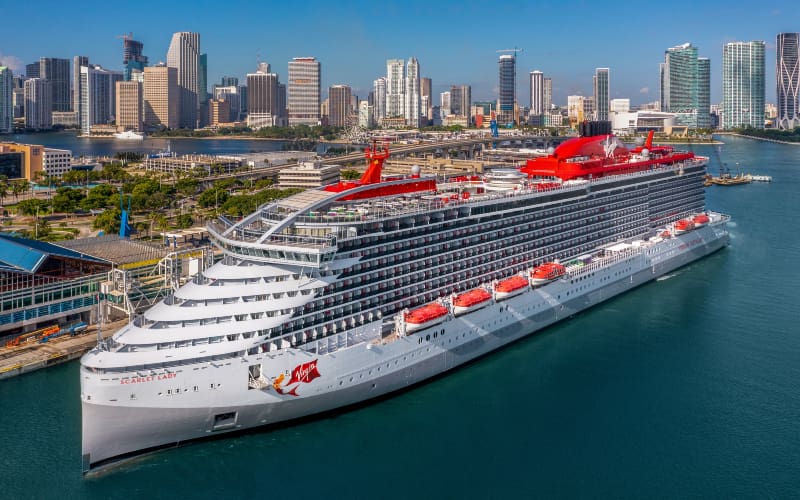 Scarlet Lady cruise ship docked in Miami.